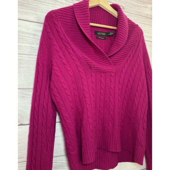 Ralph Lauren  100% Cashmere Crossover V-Neck SWEATER FUCHSIA  SIZE M -PETITE - Picture 3 of 8